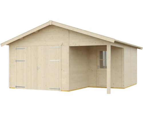 Garage en bois avec double porte et auvent