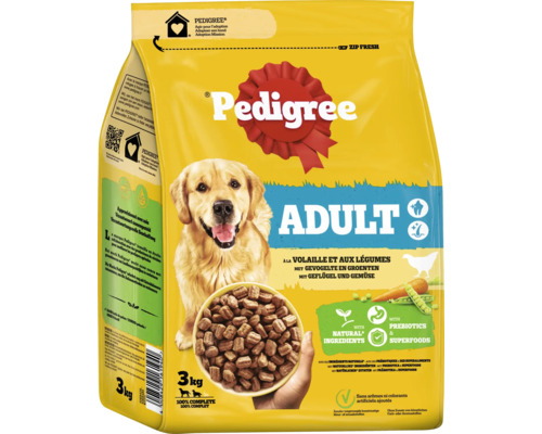 Pedigree Hundefutter trocken Adult Geflügel und Gemüse 3 kg Pedigree Adult Hundefutter in einem 3 Kilogramm Sack