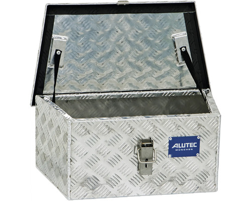 Geöffnete Werkzeugkiste aus Aluminium mit Riffelblechmuster