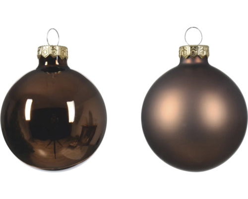 Deux boules de Noël marron en verre avec oeillet