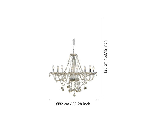 Kristalllüster mit acht Lampen, Durchmesser 82 cm, Höhe 135 cm