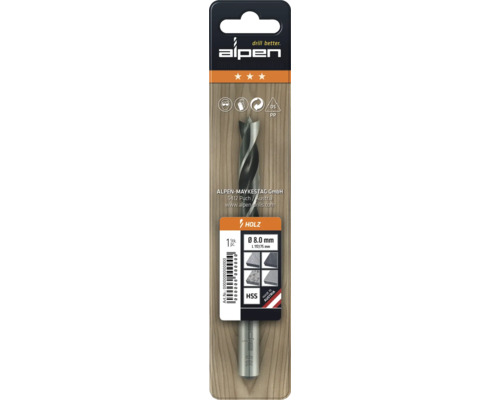 Alpen Foret hélicoïdal pour bois, diamètre 8.0 mm, adapté au bois