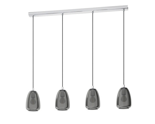 Hängelampe mit vier Leuchten und Glaslampenschirmen