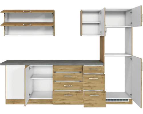 Cuisine avec placards, tiroirs et plan de travail