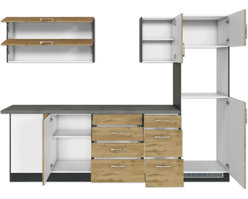 Cuisine équipée avec tiroirs, armoires et étagères pour l''aménagement de la cuisine