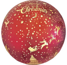 Boule de Noël rouge avec inscription Merry Christmas et motifs de Noël