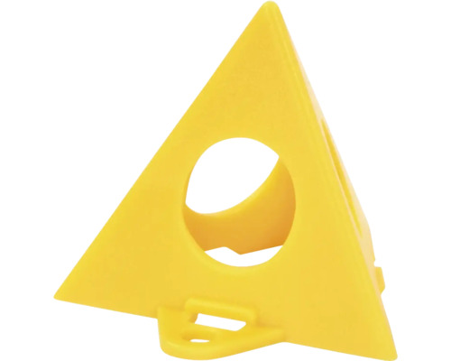 Gelber Nivellierkeil aus Kunststoff mit dreieckiger Form und Loch