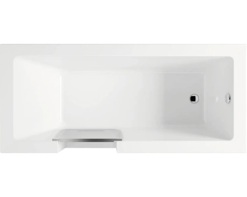 Vue de dessus d''une baignoire rectangulaire avec vidange et trop-plein