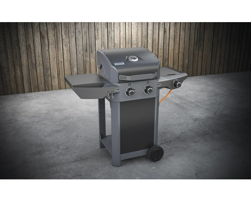 Gril à gaz avec deux brûleurs et tablettes latérales