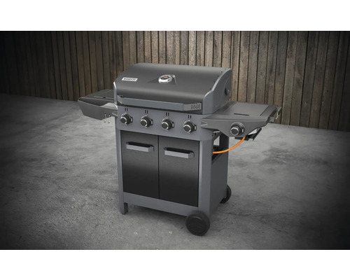 Gasgrill mit vier Brennern, Seitentischen und Unterschrank