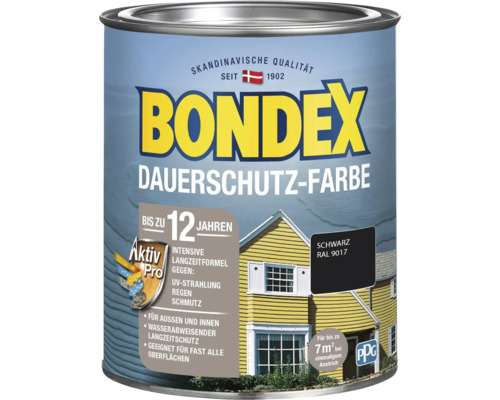 BONDEX Peinture de protection durable pour bois RAL 9017 noir 0,75 l Pot de peinture Bondex, peinture de protection longue durée, noir RAL 9017 pour l''intérieur et l''extérieur