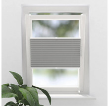 Graues Plissee-Rollo am Fenster zur Lichtregulierung