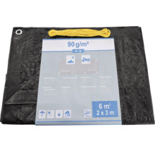 Schwarze Abdeckplane 2 x 3 Meter mit gelbem Seil