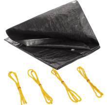 Schwarze Abdeckplane mit Befestigungsseilen
