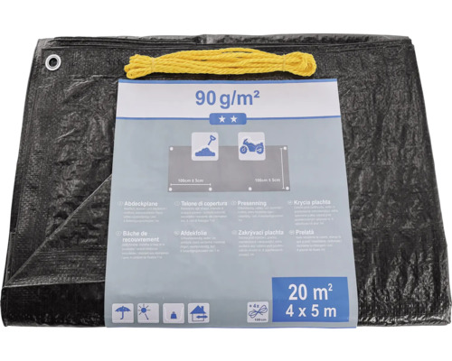 Abdeckplane 20 Quadratmeter, 4 mal 5 Meter, 90 Gramm pro Quadratmeter