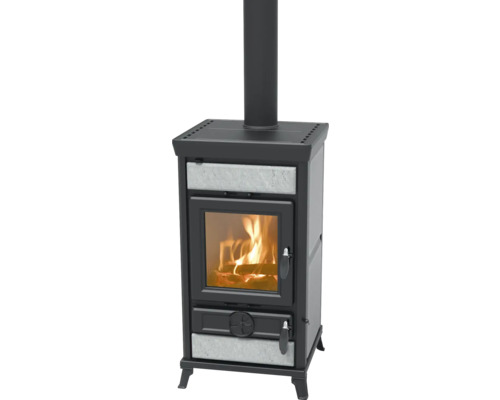 Kaminofen Thermorossi Ilaria Evo Easy Gusseisen Speckstein grey stone 10,8 kW mit Wärmefach