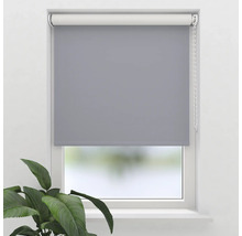 Graues Rollo am Fenster zur Lichtregulierung und zum Schutz der Privatsphäre.