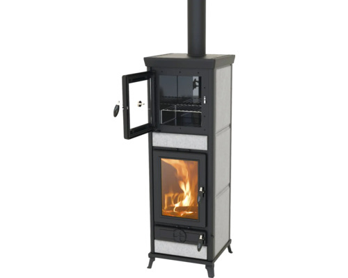 Kaminofen Thermorossi Anna Evo Gusseisen Speckstein grey stone 13,8 kW mit Wärmefach