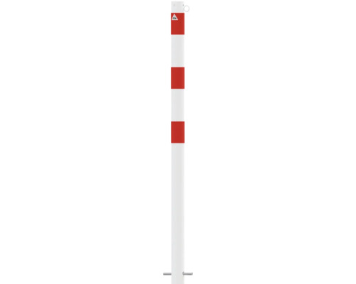 Absperrpfosten Stahlrohr Ø 60 mm x 2,5 mm ortsfest zum Einbetonieren mit 1 Öse weiss-rot H = 1300 mm