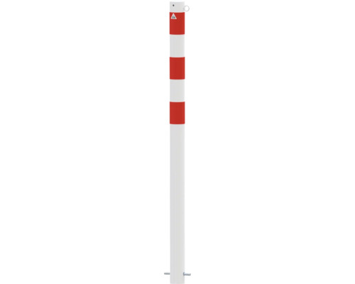 Absperrpfosten Stahlrohr Ø 76 mm x 2,6 mm ortsfest zum Einbetonieren mit 1 Öse weiss-rot H = 1400 mm