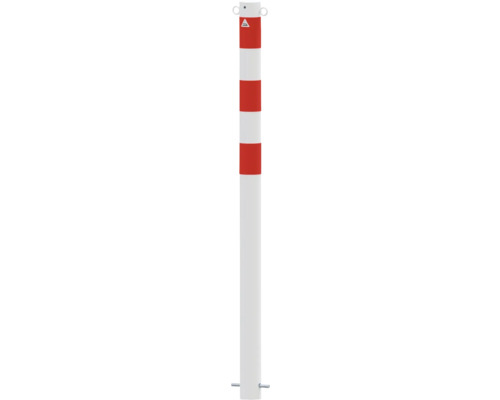 Absperrpfosten Stahlrohr Ø 76 mm x 2,6 mm ortsfest zum Einbetonieren mit 2 Ösen weiss-rot H = 1400 mm