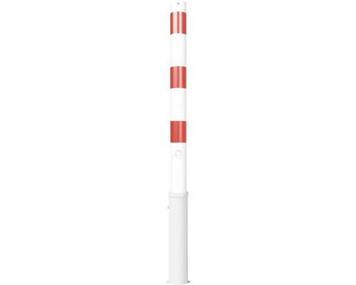 Absperrpfosten Stahlrohr Ø 76 mm x 2,6 mm herausnehmbar mit Dreikantverschluss mit 2 Ösen weiss-rot H = 1300 mm