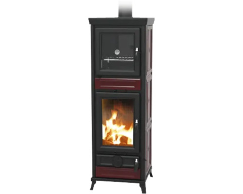 Poêle Thermorossi Anna Evo fonte céramique bordeaux 13,8 kW avec compartiment de maintien au chaud