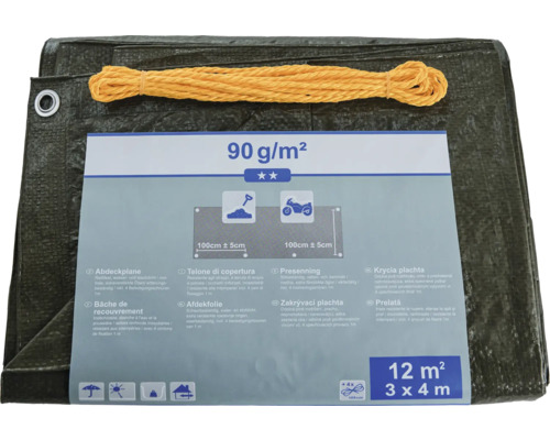 Bâche de protection avec corde, 3 mètres sur 4 mètres