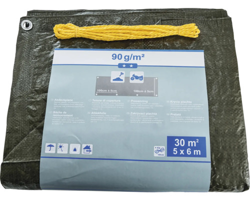Bâche de protection 5 x 6 mètres avec un grammage de 90 grammes par mètre carré et corde