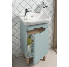 Vasque avec meuble bas ouvert pour ranger les articles de salle de bain