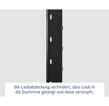 Detailansicht einer schwarzen Dachrinnenabdeckung zur Laubabwehr.