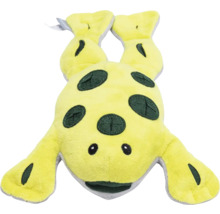 Gelbes Frosch Stofftier mit dunklen Flecken