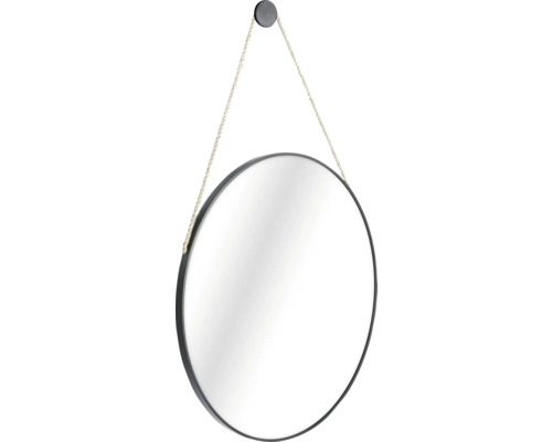 Runder Spiegel mit Aufhängung an einer Wandhalterung