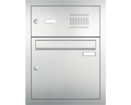 Briefkastenanlage mit Sprechanlage und Namensschild