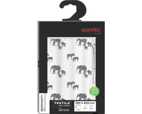Rideau de douche Spirella Serengeti, textile, hydrofuge, 180 x 200 cm