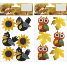 Filzfiguren zum Basteln mit Motiven aus Sonnenblumen, Krähen, Eulen und Blättern