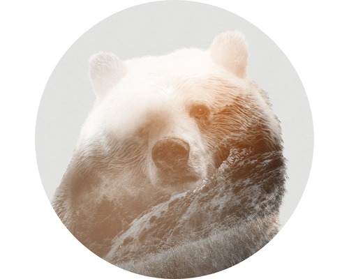 Fototapete selbstklebend D1-015 Dot Bearava Ø 125 cm Dekoratives Wandbild mit Bär und Bergmotiv
