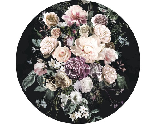 Papier peint panoramique autocollant D1-030 Dot Enchanted Flowers Ø 125 cm Décoration murale ronde décorative avec motif floral