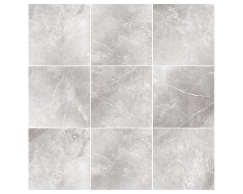 Neuf carreaux gris aspect marbre.