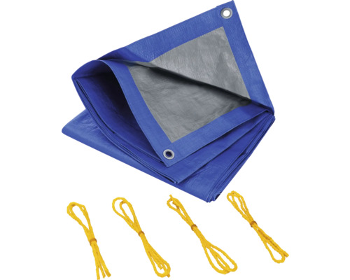 Bâche de protection bleue avec œillets et cordes de fixation