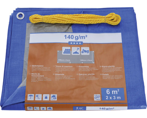 Bâche de protection bleue, 2 mètres sur 3 mètres, 140 grammes par mètre carré