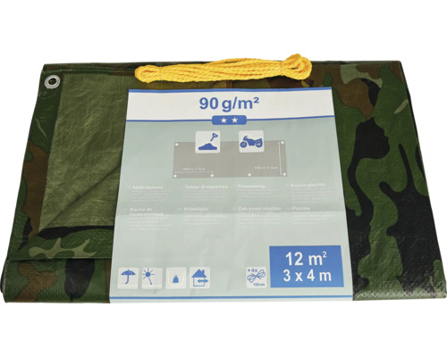 Bâche de protection à motif camouflage, 3 x 4 mètres, 90 grammes par mètre carré