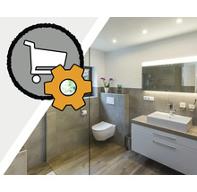 "Salle de bains moderne avec lavabo, miroir et toilettes