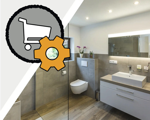 Calculateur de matériau construction à sec pour création de coque additionnelle "Salle de bains moderne avec lavabo, miroir et toilettes