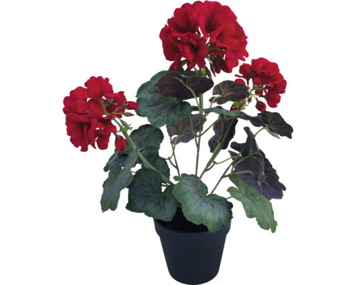 Fleur artificielle géranium dans un pot 40 cm rouge