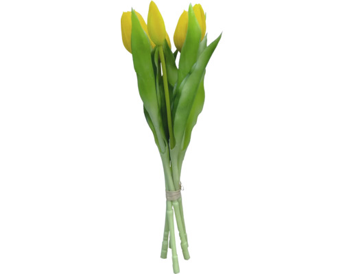 Fleurs artificielles botte de tulipes plastique métal 30 cm 5 pièces jaune