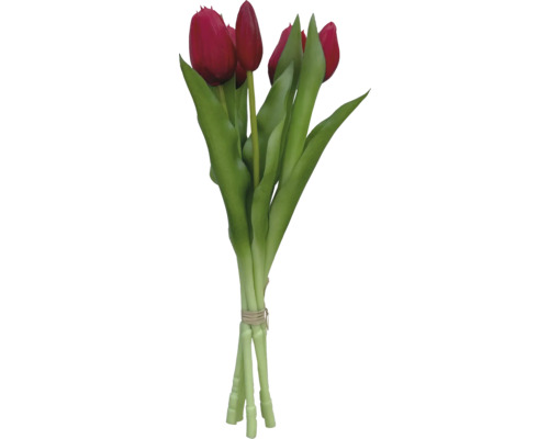 Fleurs artificielles botte de tulipes plastique métal 30 cm 5 pièces rouge