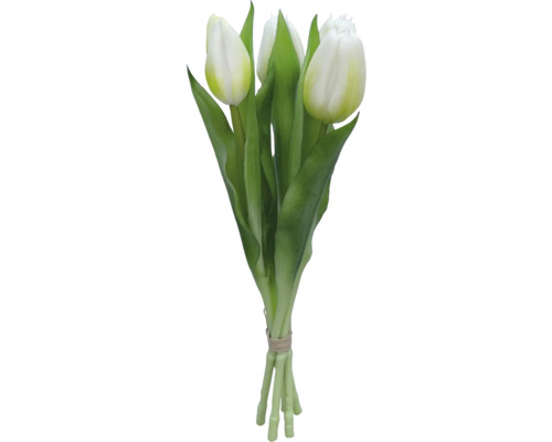 Fleurs artificielles botte de tulipes 30 cm 5 pièces blanc