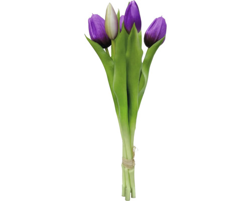 Fleurs artificielles botte de tulipes plastique métal 30 cm 5 pièces violet