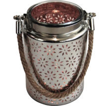 Photophore en métal et verre avec poignée en corde et motif étoilé